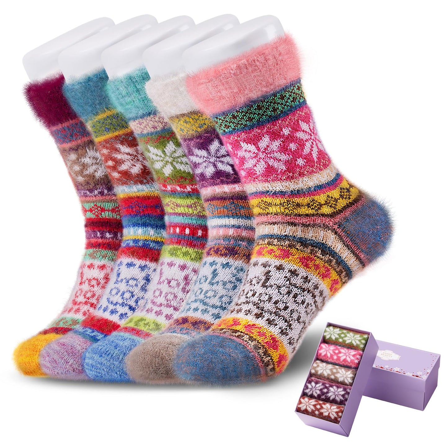 5 Pairs Fuzzy Soft Cozy Comfortable Socks for Women, Casual Sleep Comfy Socks, Perfect Warm Winter Gifts for Women