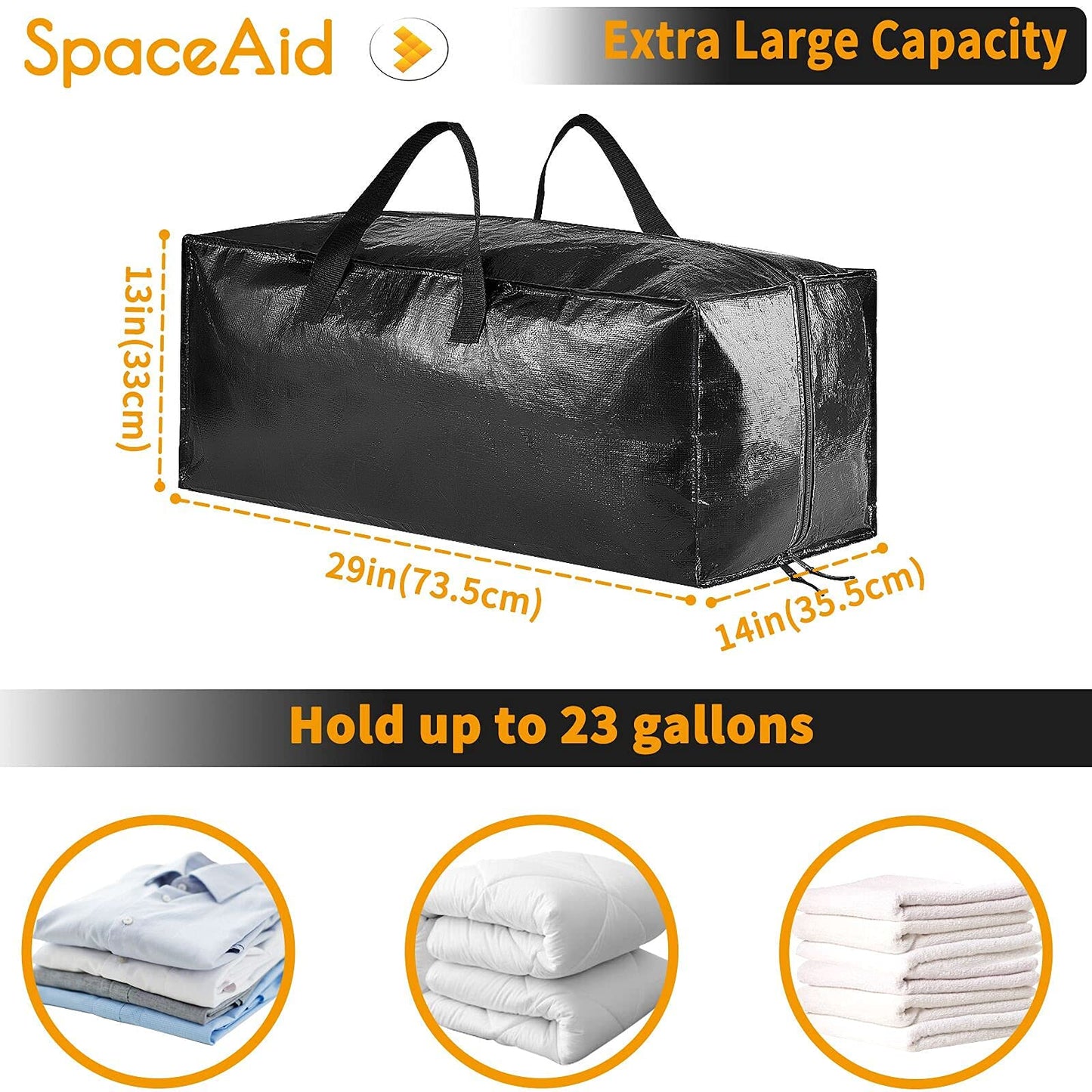 Sacs de déménagement robustes SpaceAid, sacs de rangement extra larges avec sangles de sac à dos, poignées et fermetures à glissière solides, alternative aux cartons de déménagement, fournitures d'emballage et de déménagement, noir (lot de 10) 