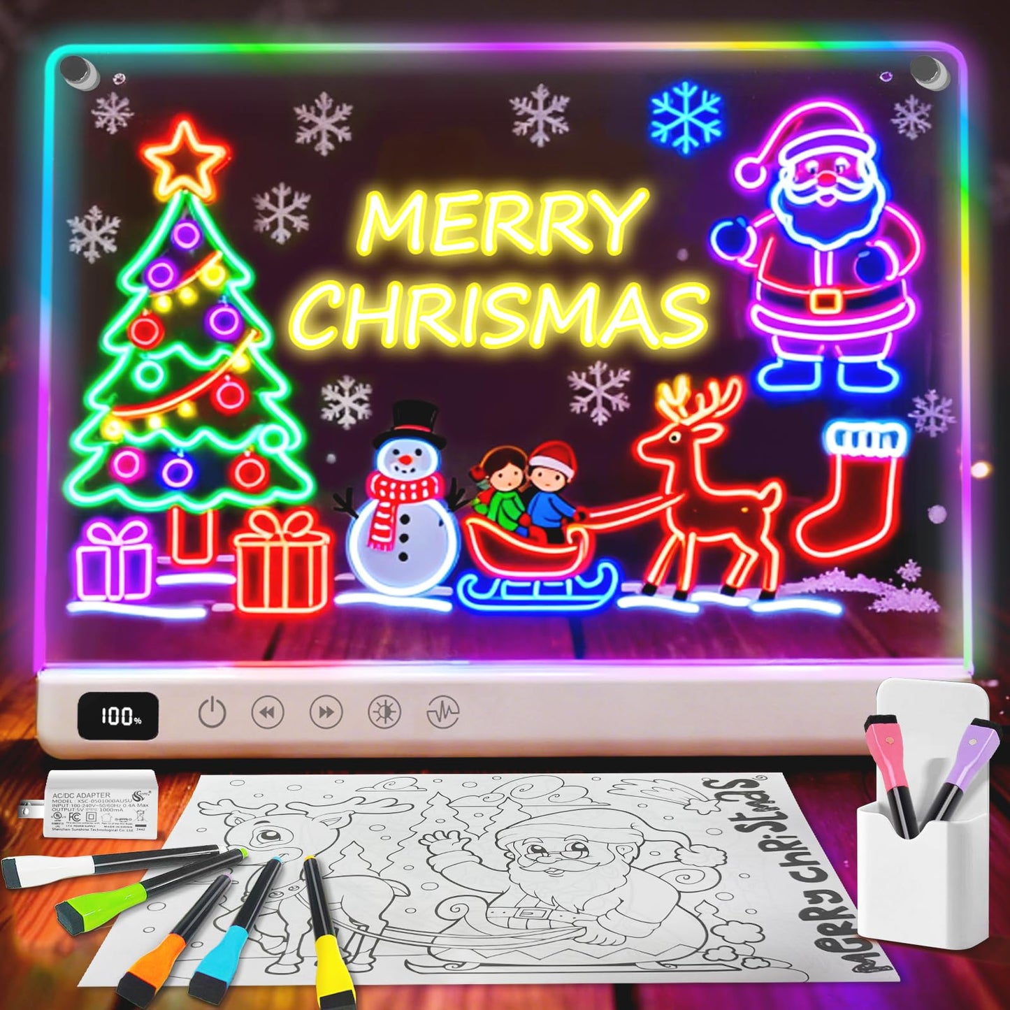 Led Drawing Board with 13 Light Effects, 13.7"x10" Rechargeable Glow Doodle LED Note Board with Colors, Neon Light Up Drawing Tablet Gifts for Kids for Christmas Birthday Gifts Presents