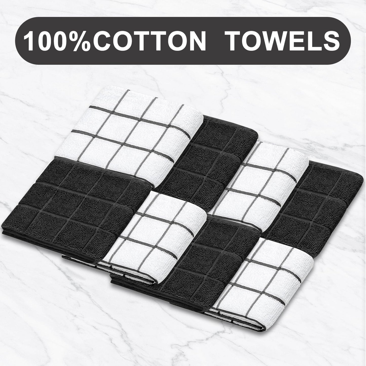 Oven Mitts Kitchen Towels and Dishcloths Pot Holders Sets, Oven Gloves Kitchen Dish Towels 500 Degree Heat Resistant Potholders with Non-Slip Silicone Surface for Cooking, Grilling, Baking-Black