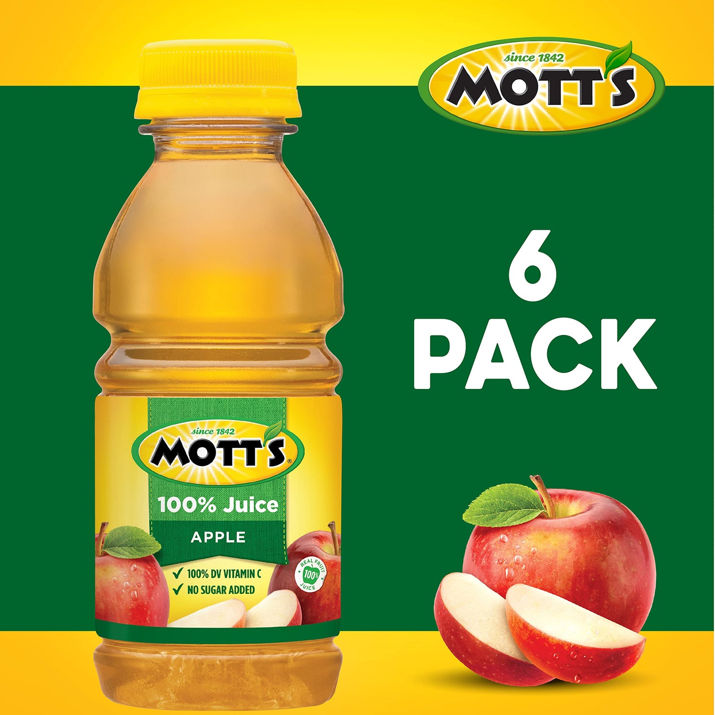 Mott's 100 % Original Apfelsaft, 8-fl-oz-Flaschen, 24 Stück (4 Packungen mit 6 Stück), 2 Portionen Obst, 100 % Fruchtsaft, glutenfrei, koffeinfrei, koscher, enthält keine künstlichen Farbstoffe oder Süßstoffe 