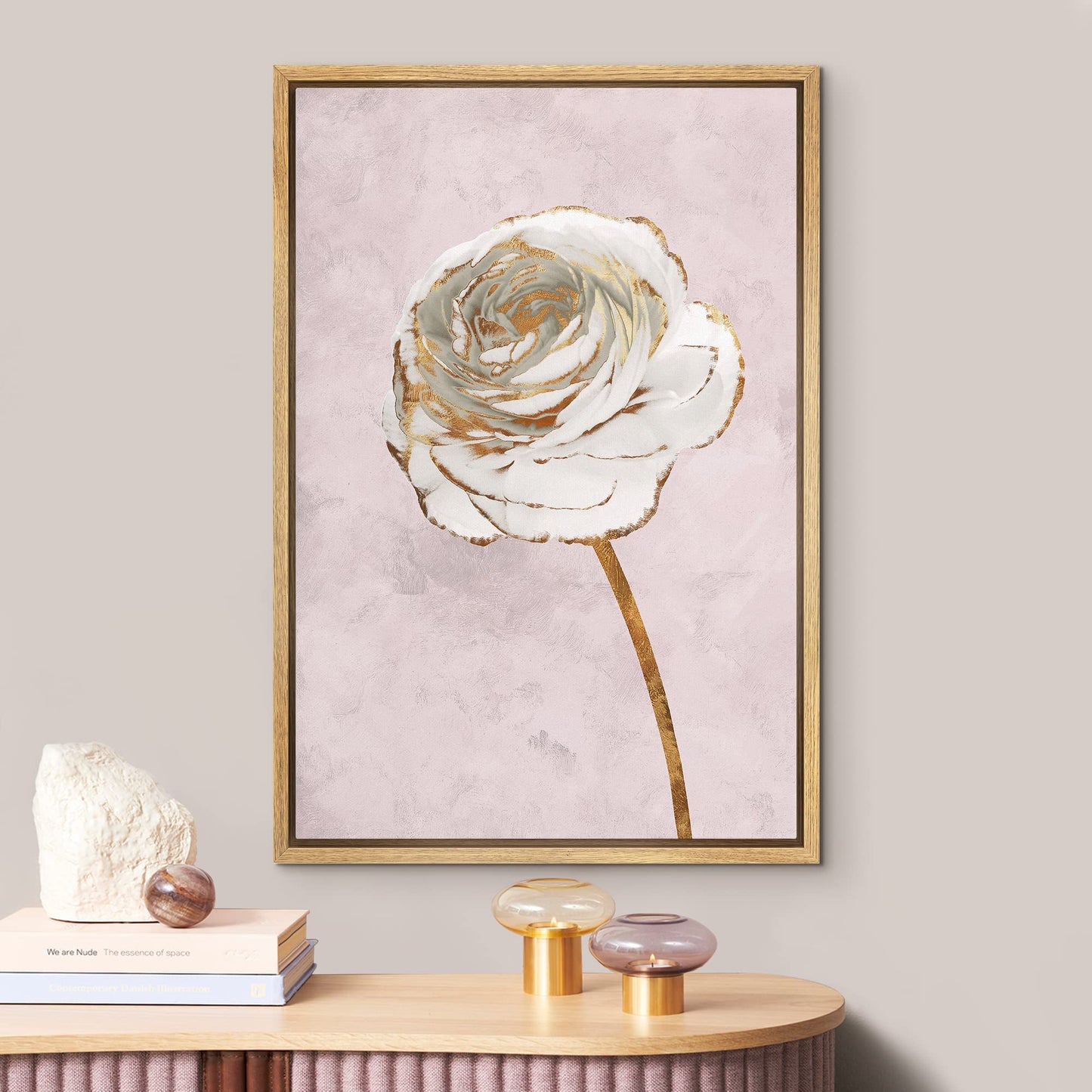 Canvas Print Wall Art White Gold Close Up Garden Carnation Flower Plant Nature Wilderness Illustrations Modern Art Farmhouse/Country Rustic Relax/Calm for Living Room, Bedroom, Office - 16"x24"