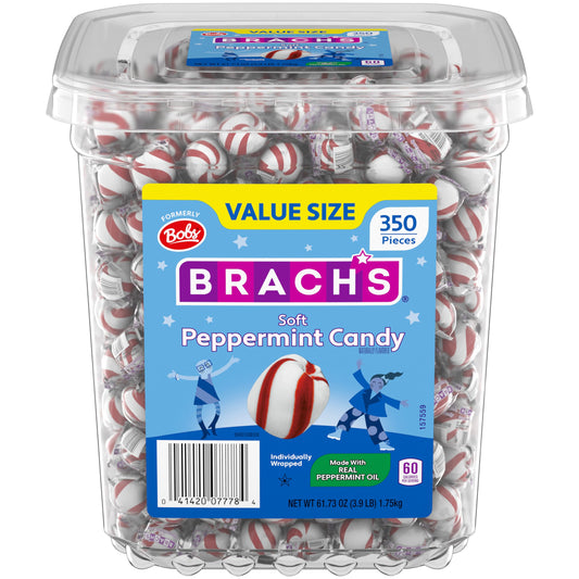 Brach's Bobs Sweet Stripes, weiche Pfefferminzbonbons, einzeln verpackte Stücke, 3,9-Pfund-Behälter (350 Stück) 