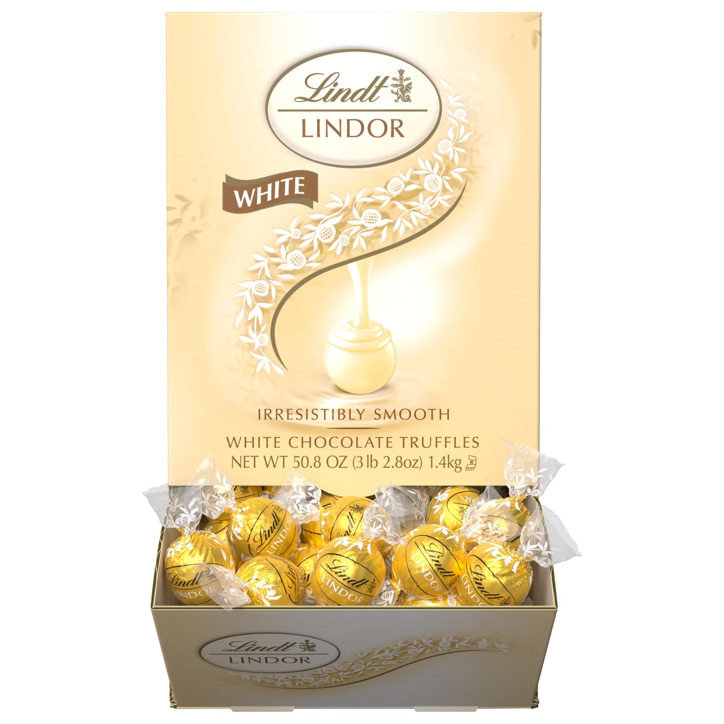 Lindt LINDOR White Chocolate Candy Truffles, White Chocolate Candy with Smooth, Melting Truffle Center, 25.4 oz., 60 Count