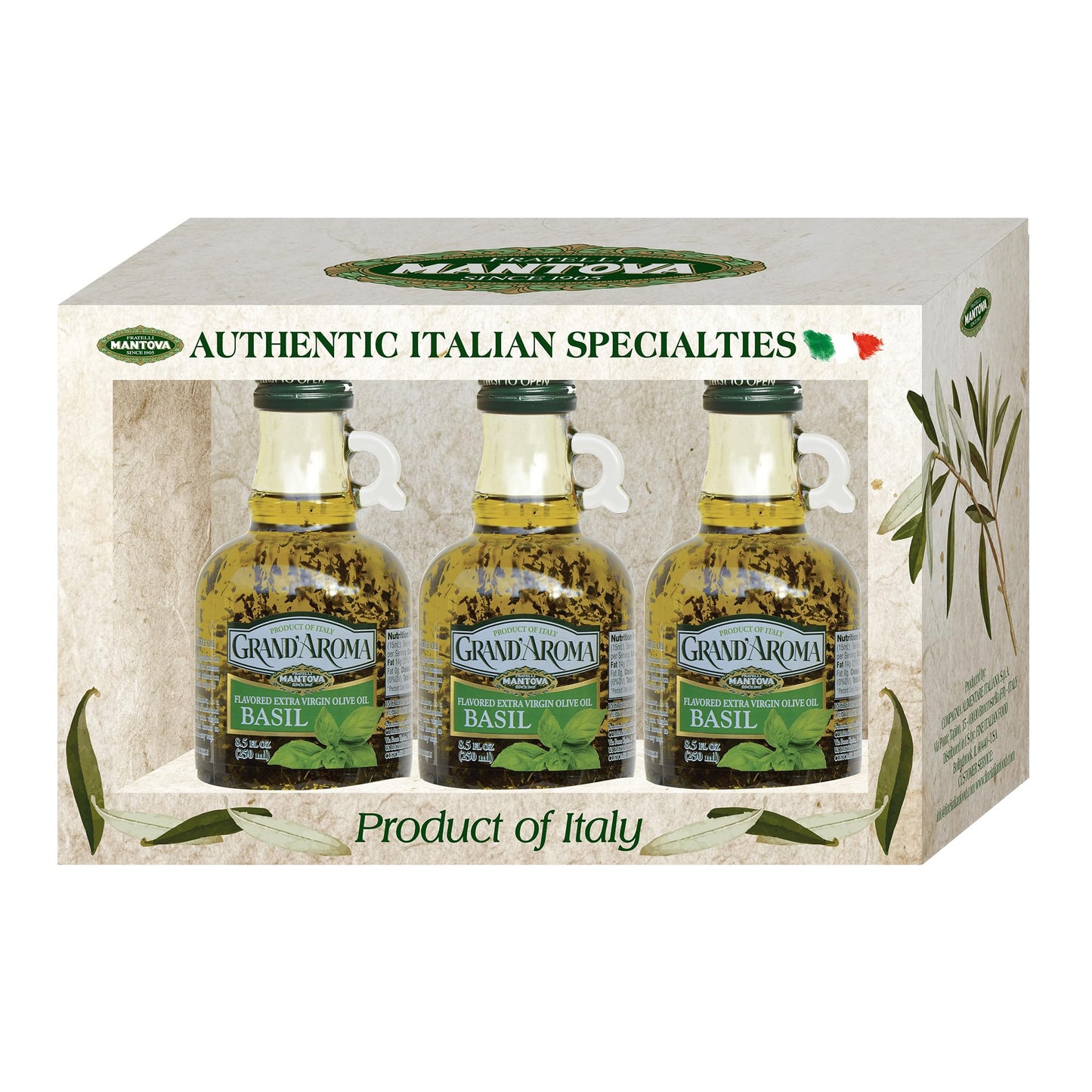 Huiles d'olive extra vierges aromatisées Mantova Grand'Aroma, coffret cadeau varié, fabriquées en Italie, pressées à froid, 100 % naturelles, bonnes pour le cœur, pour griller, faire des barbecues, fumer et cuisiner, 250 ml (lot de 4) 