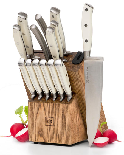 Copper Knife Set with Block - 14 PC Self Sharpening Knife Block Set