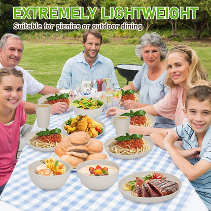 12pcs Wheat Straw Dinnerware Sets for 4, Kitchen Unbreakable Plates and Bowls