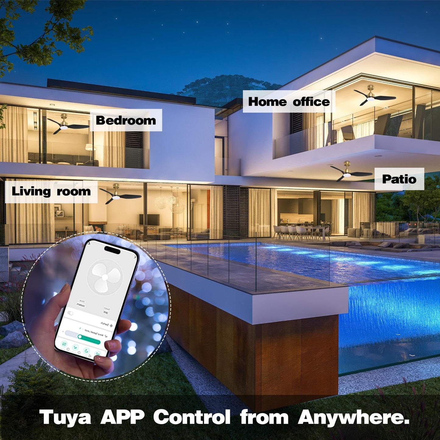 Smart LED Ceiling Fan – WiFi/Alexa Control, Quiet DC Motor, Indoor/Outdoor