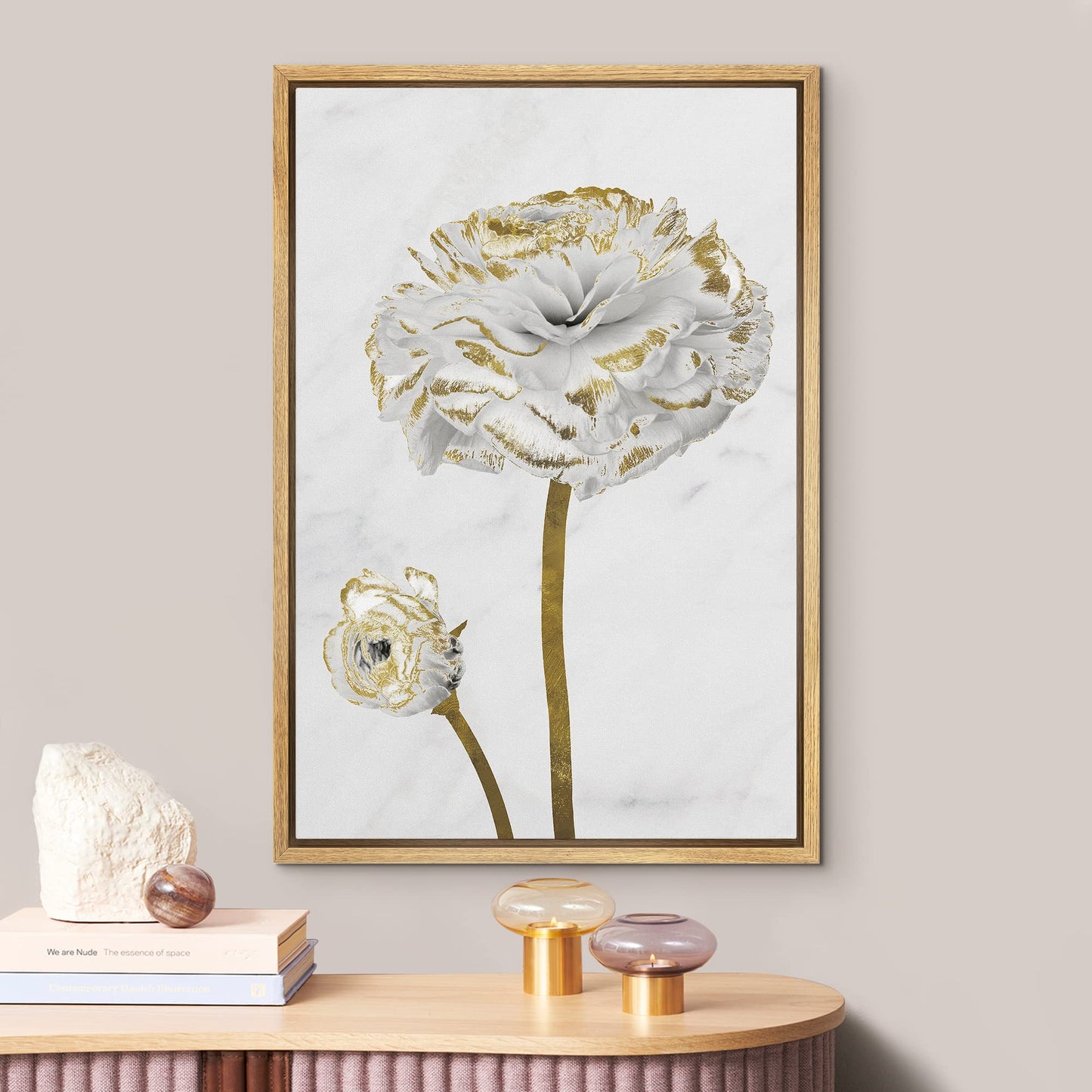 Canvas Print Wall Art White Gold Close Up Garden Carnation Flower Plant Nature Wilderness Illustrations Modern Art Farmhouse/Country Rustic Relax/Calm for Living Room, Bedroom, Office - 16"x24"