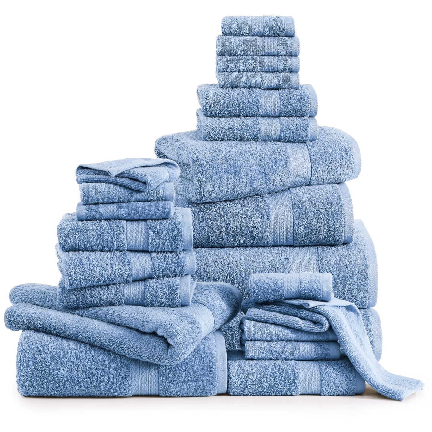 LANE LINEN 24 Piece Bathroom Towels Set - 100% Cotton Bath Towel Sets, 4 Bath Towels Extra Large, 2 Bath Sheets, 6 Hand Towels for Bathroom, 8 Face Wash Cloth, 4 Fingertip Towels - White Towels