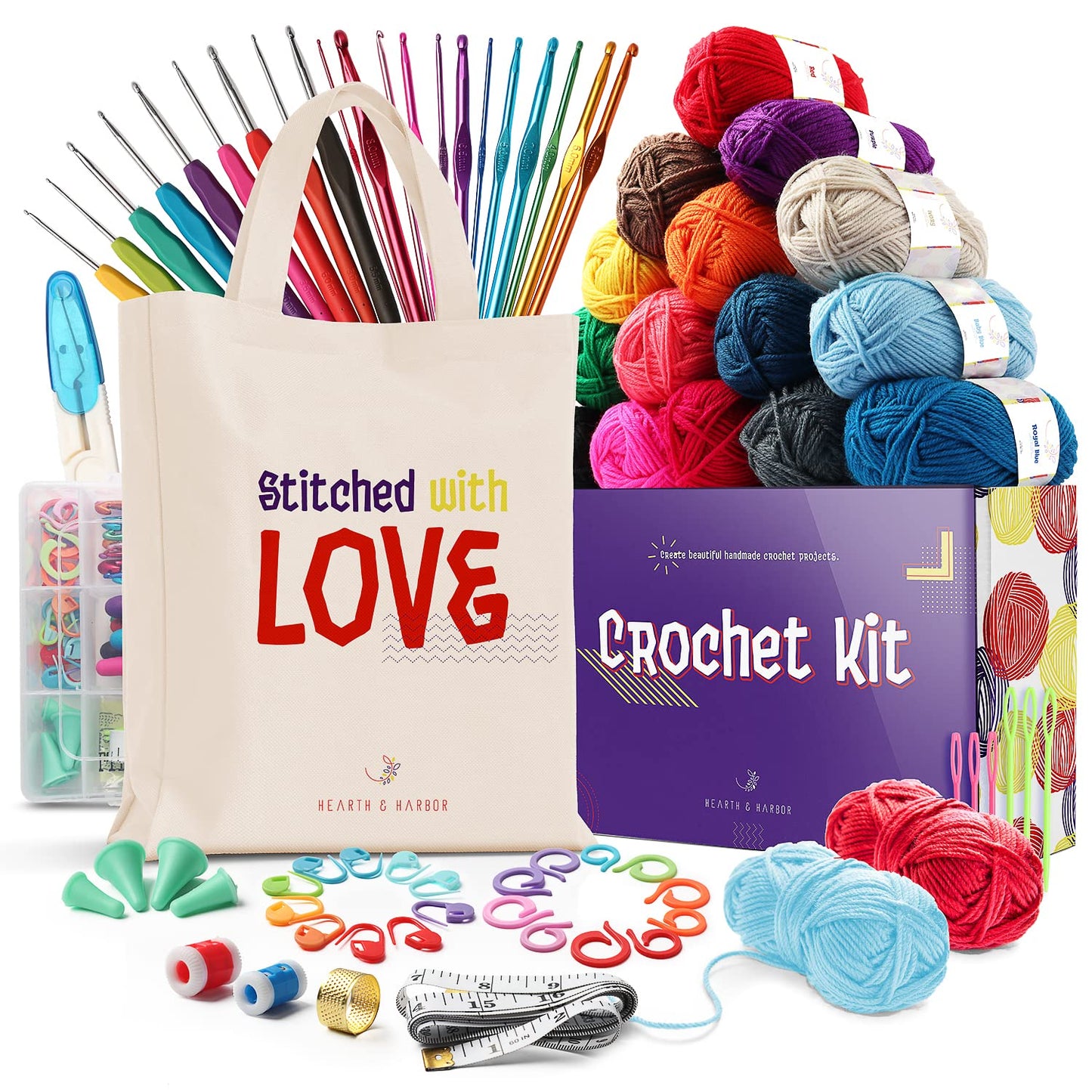 Crochet Kit for Beginners Adults and Kids, Knitting & Crochet Supplies Includes 1500 Yards Assorted Yarn