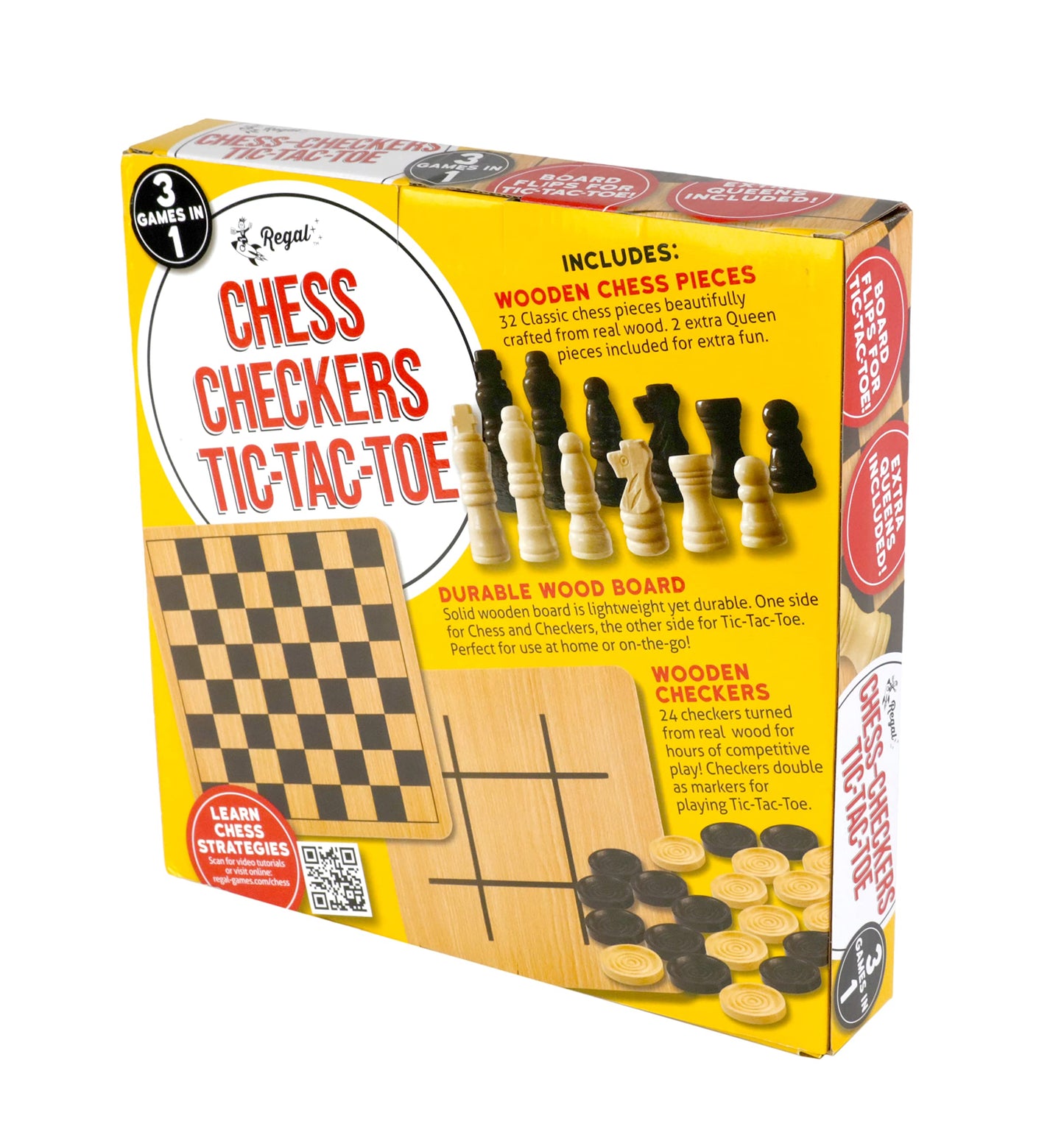 Regal Games Wooden Chess Sets for Adults with Folding Chess Board (15 x 15) & Wood Chess Pieces | Travel & Portable Table Games for Fun Family Game Night