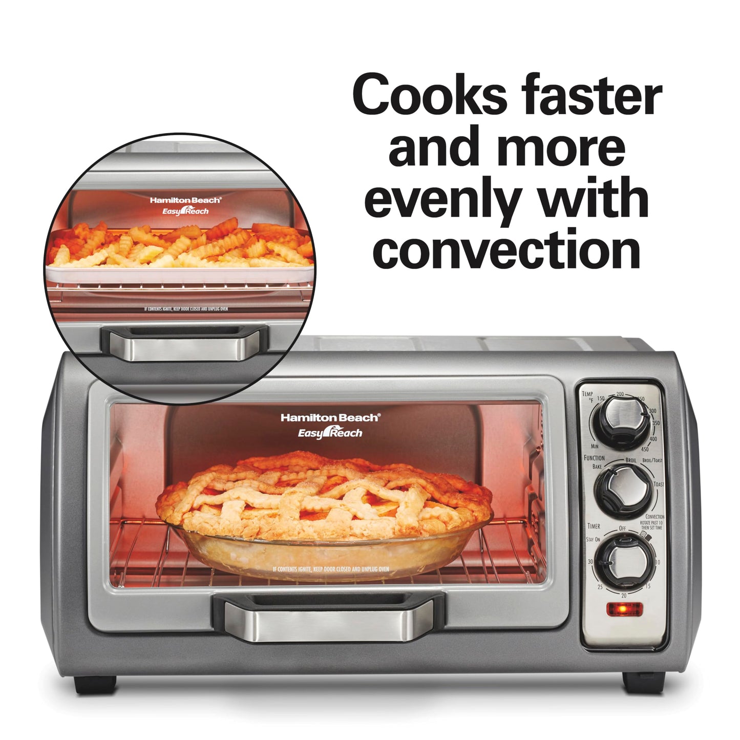 6 Slice Countertop Toaster Oven With Easy Reach Roll-Top Door, Bake, Broil & Toast Functions, Auto Shutoff, Silver (31127D)