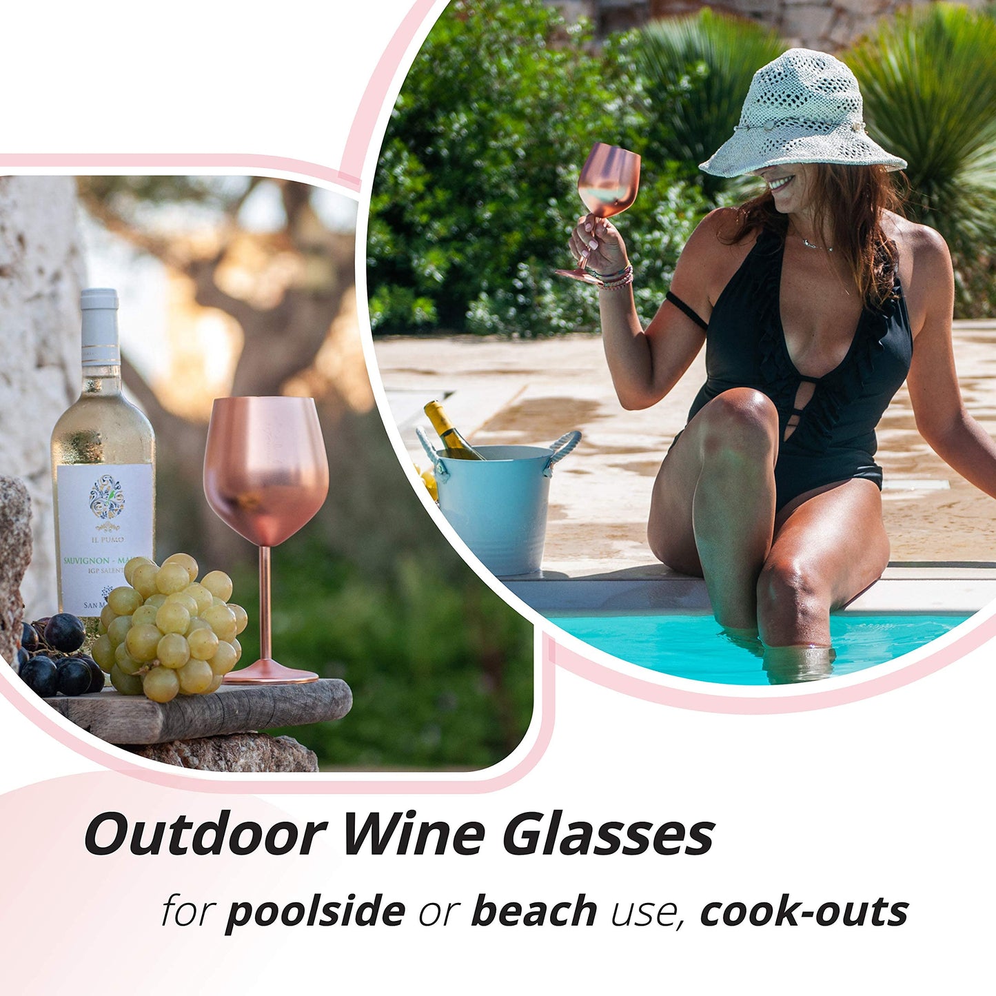 Gusto Nostro Stainless Steel Wine Glass - 18 oz - Unbreakable Rose Gold Wine Glasses for Travel, Camping and Pool - Fancy, Unique and Cool Portable Metal Wine Glass for Outdoor, Picnics (Set of 2)