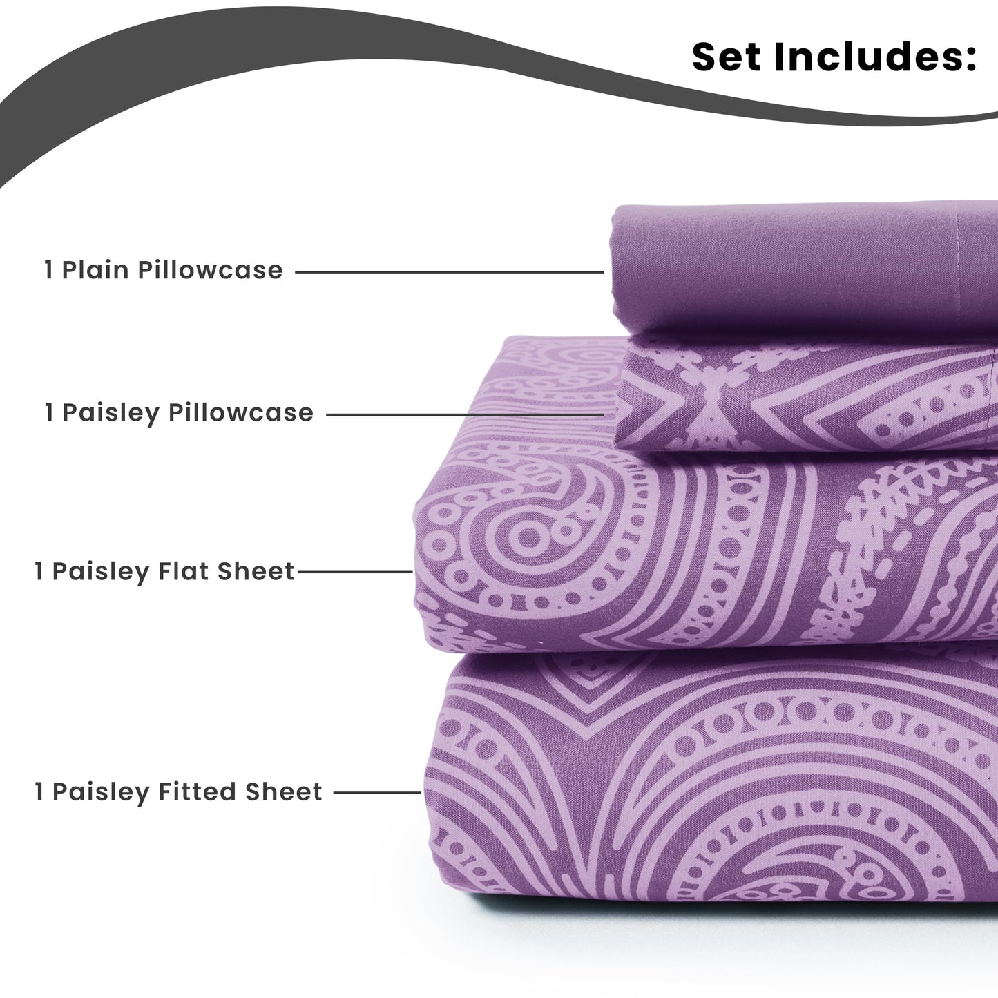 LUX Decor Paisley King Sheet Set, 6 PC Soft Microfiber Wrinkle Free Sheets - Luxurious Printed Bed Sheets Includes Flat Sheet, Fitted Sheet with Deep Pockets, & 4 Pillowcases - Taupe