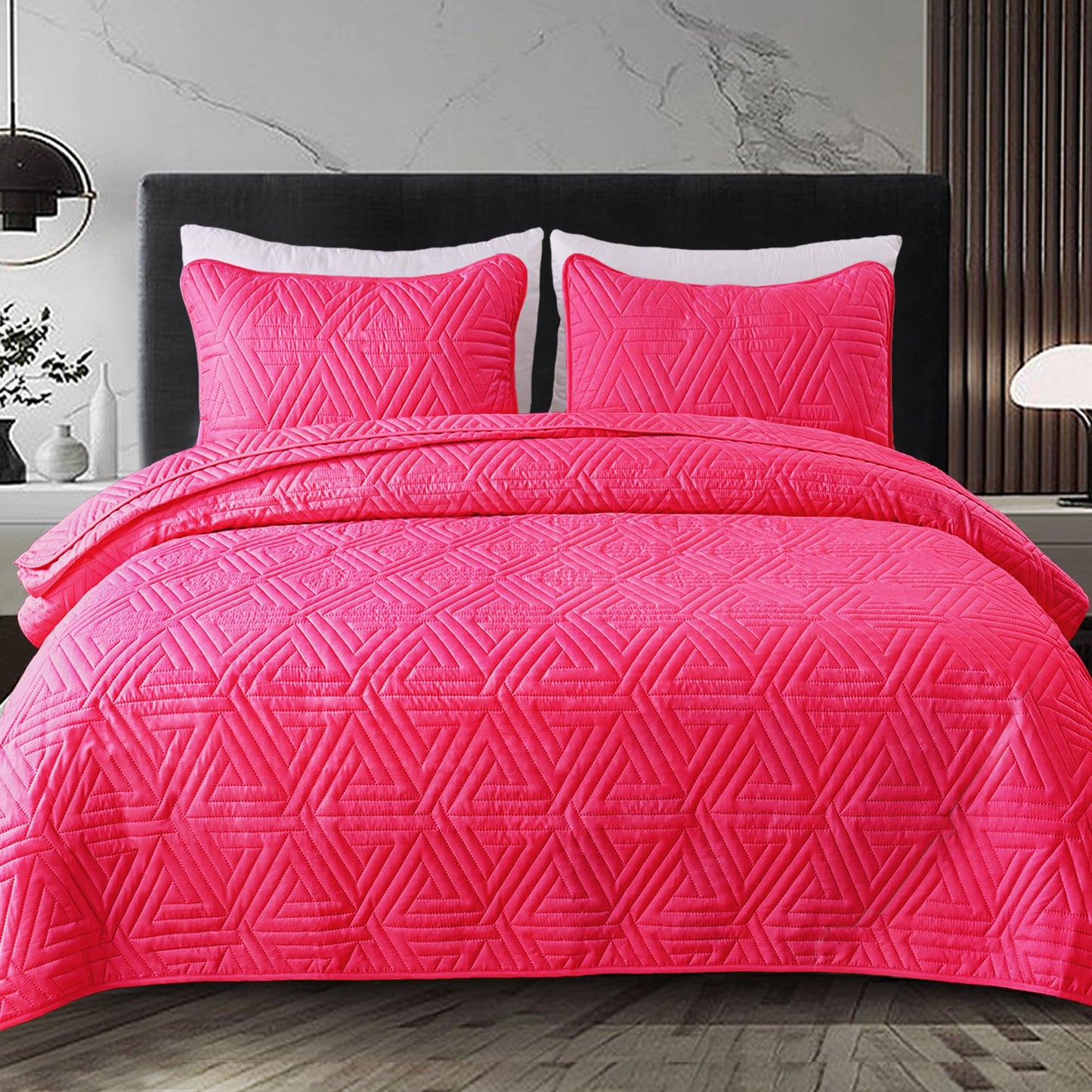 Whale Flotilla Soft Full/Queen Size Quilt Set for All Seasons, 3-Piece Ultrasonic Geometric Quilts Bedding Set, Lightweight Reversible Bedspread, Coverlet, Bed Cover with 2 Pillow Shams, Orange