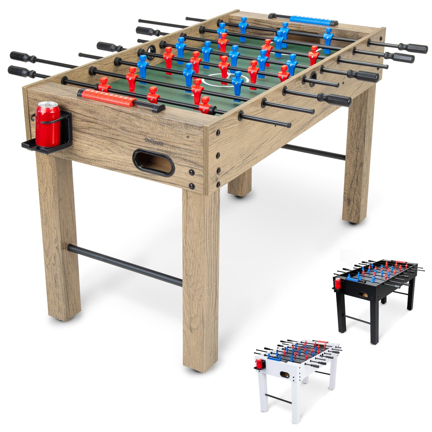 Table de baby-foot GoSports de 48 pouces de taille salle de jeux - Comprend 4 balles et 2 porte-gobelets - Noir, chêne ou blanc 