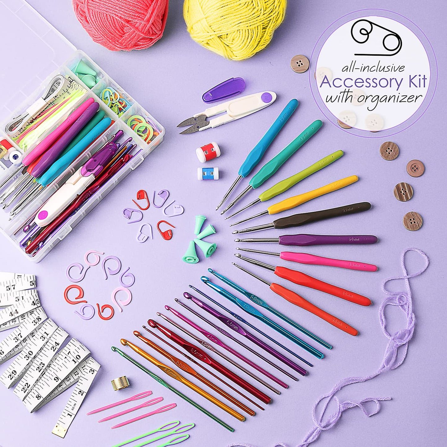 Crochet Kit for Beginners Adults and Kids, Knitting & Crochet Supplies Includes 1500 Yards Assorted Yarn