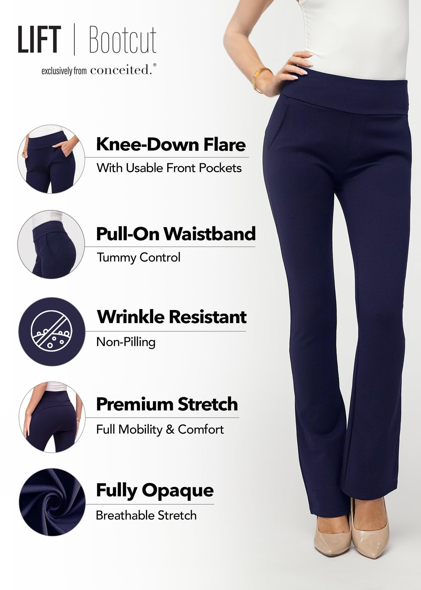 Conceited Dress Pants Women - Stretchy - Tummy Control - All Day Comfort Wear to Work - Womens Pants in Regular and Plus Size