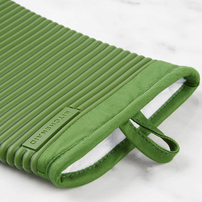 KITCHENAID Ribbed Soft Silicone Oven Mitt 2-Pack Set, Matte Black, 7.5"x13"