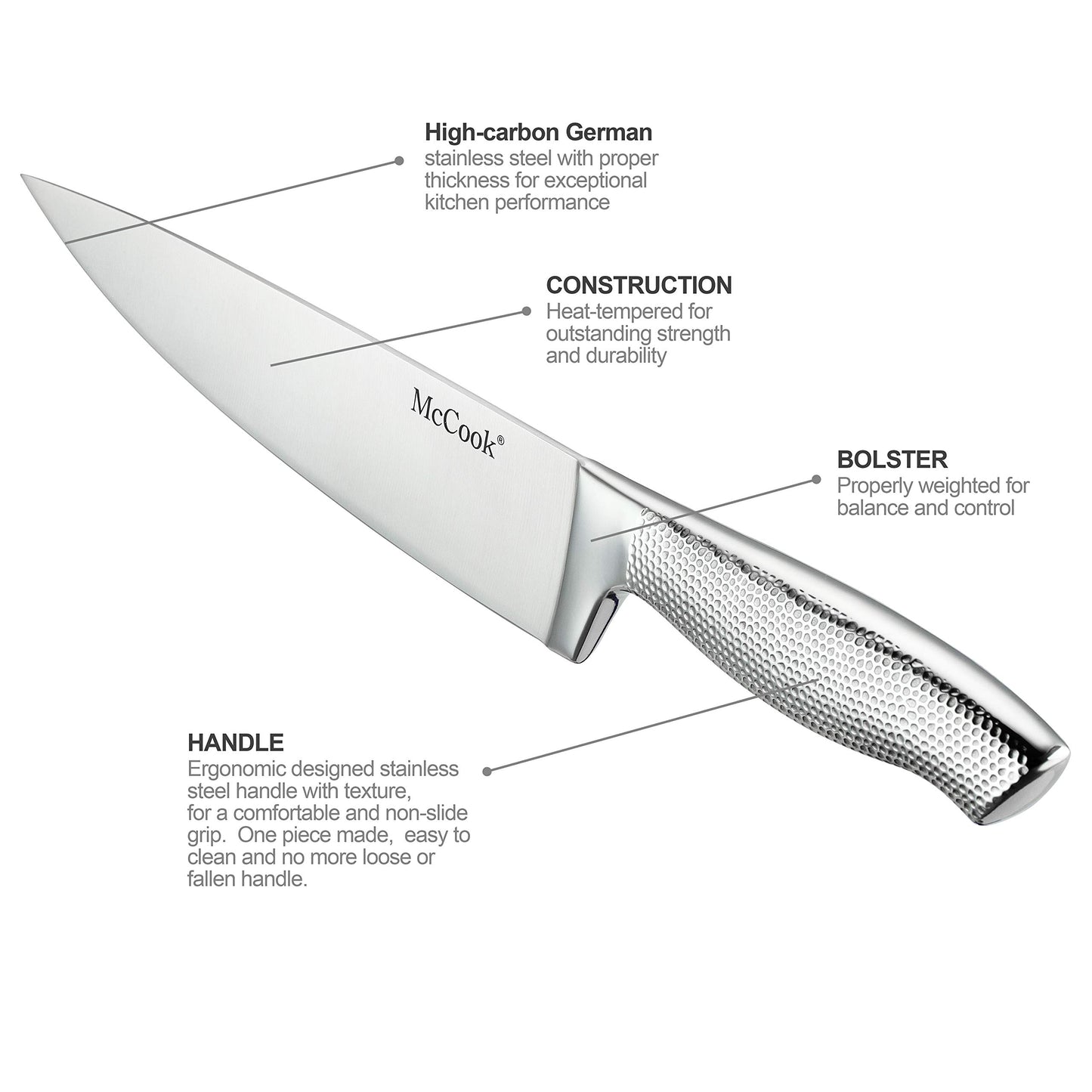 Ensemble de couteaux McCook®, ensemble de couteaux de cuisine en acier inoxydable allemand avec aiguiseur intégré 