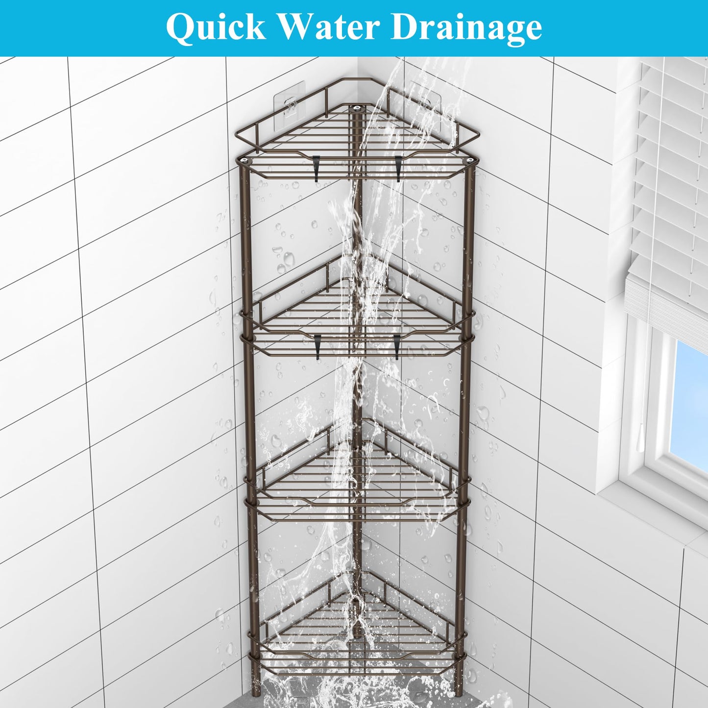 4 Tier Floor Standing Corner Shower Caddy Organizer Shelf with Hooks