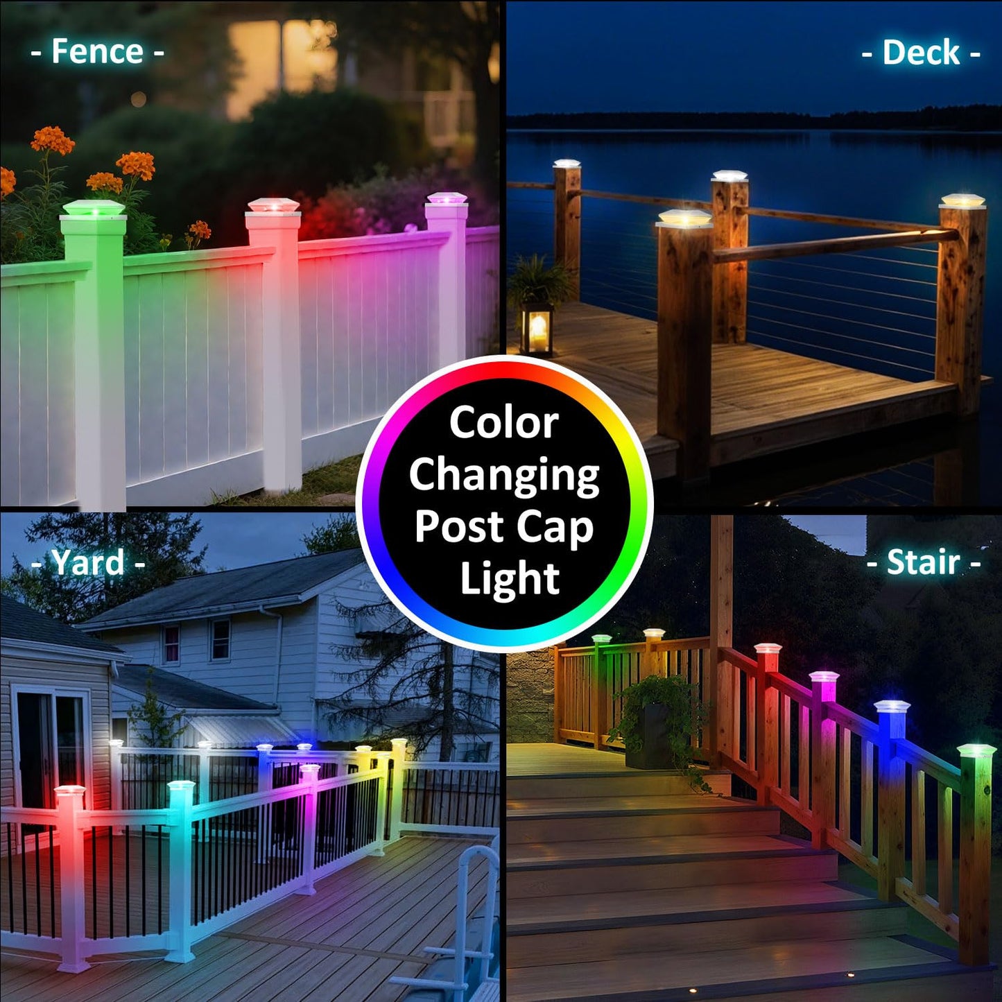 T-SUN Solar Post Cap Lights, 6 Pack – Warm & Cool White, Waterproof, Fits 4x4/5x5/6x6 Posts