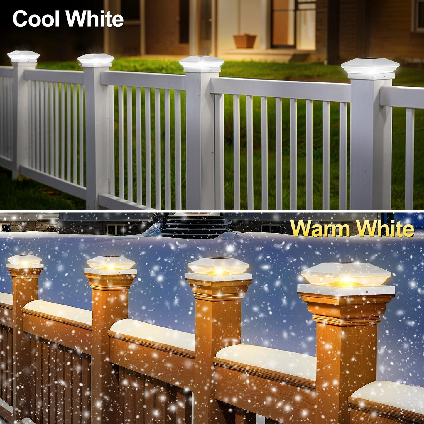 T-SUN Solar Post Cap Lights, 6 Pack – Warm & Cool White, Waterproof, Fits 4x4/5x5/6x6 Posts