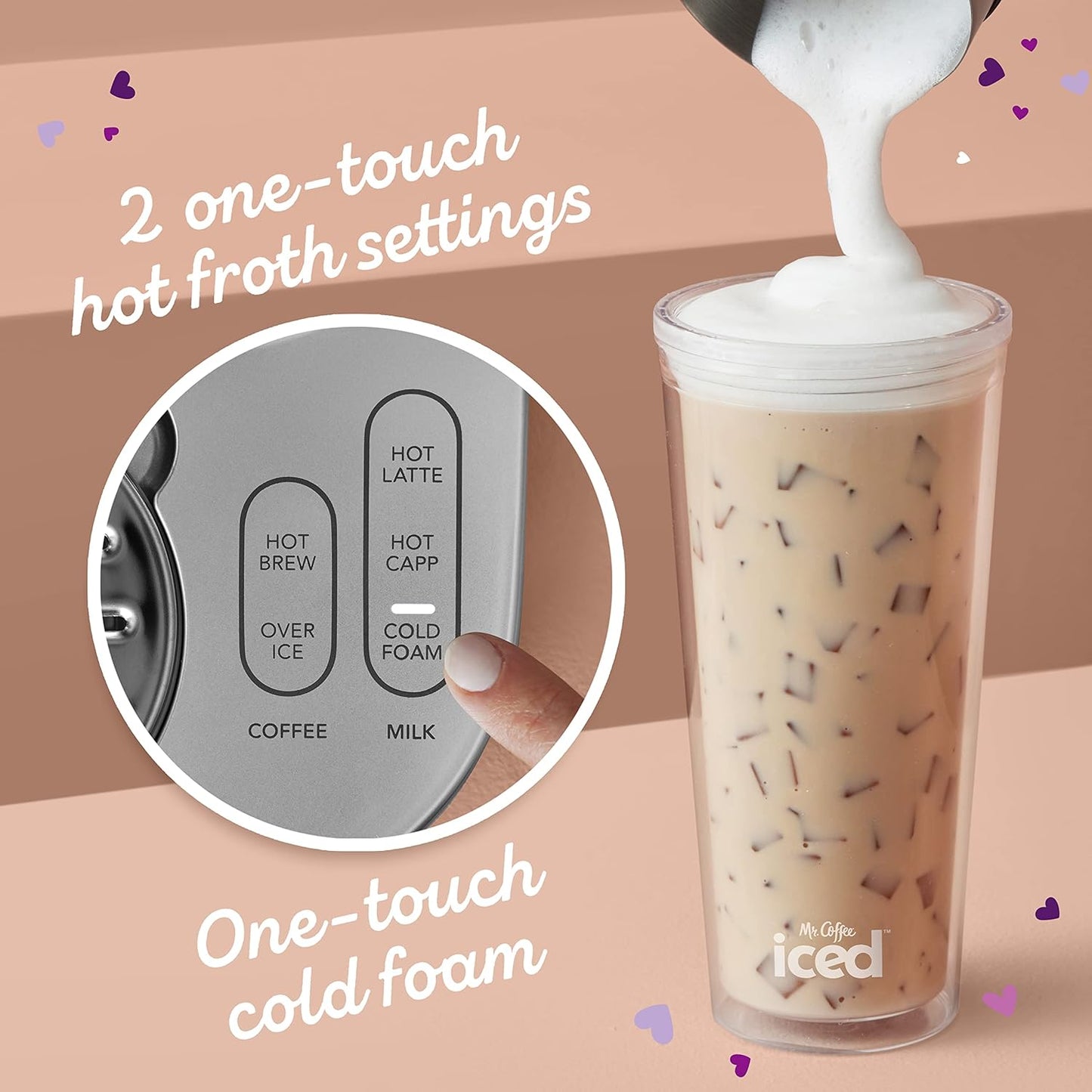 Mr. Coffee 4-in-1 Latte Lux Iced Hot Coffee Maker with Built-In Milk Frother Single-Serve 22 Ounces