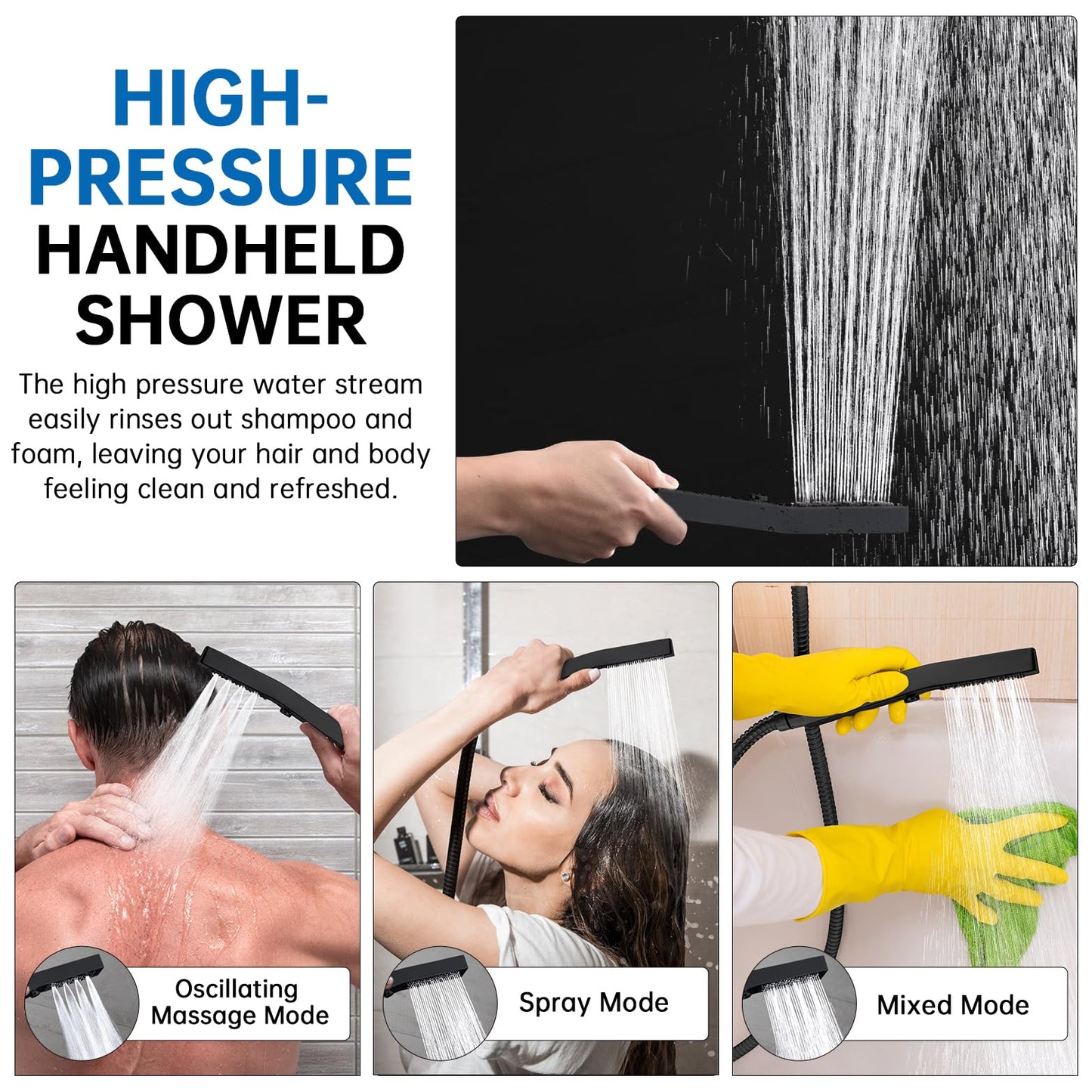 G-Promise All Metal 12 Inch Shower Head with Massage Mode Handheld, Rain Shower Head with Handheld Spray Combo, 3-Way Diverter with Pause Setting, 13 Inch Adjustable Extension Arm (Matte Black)