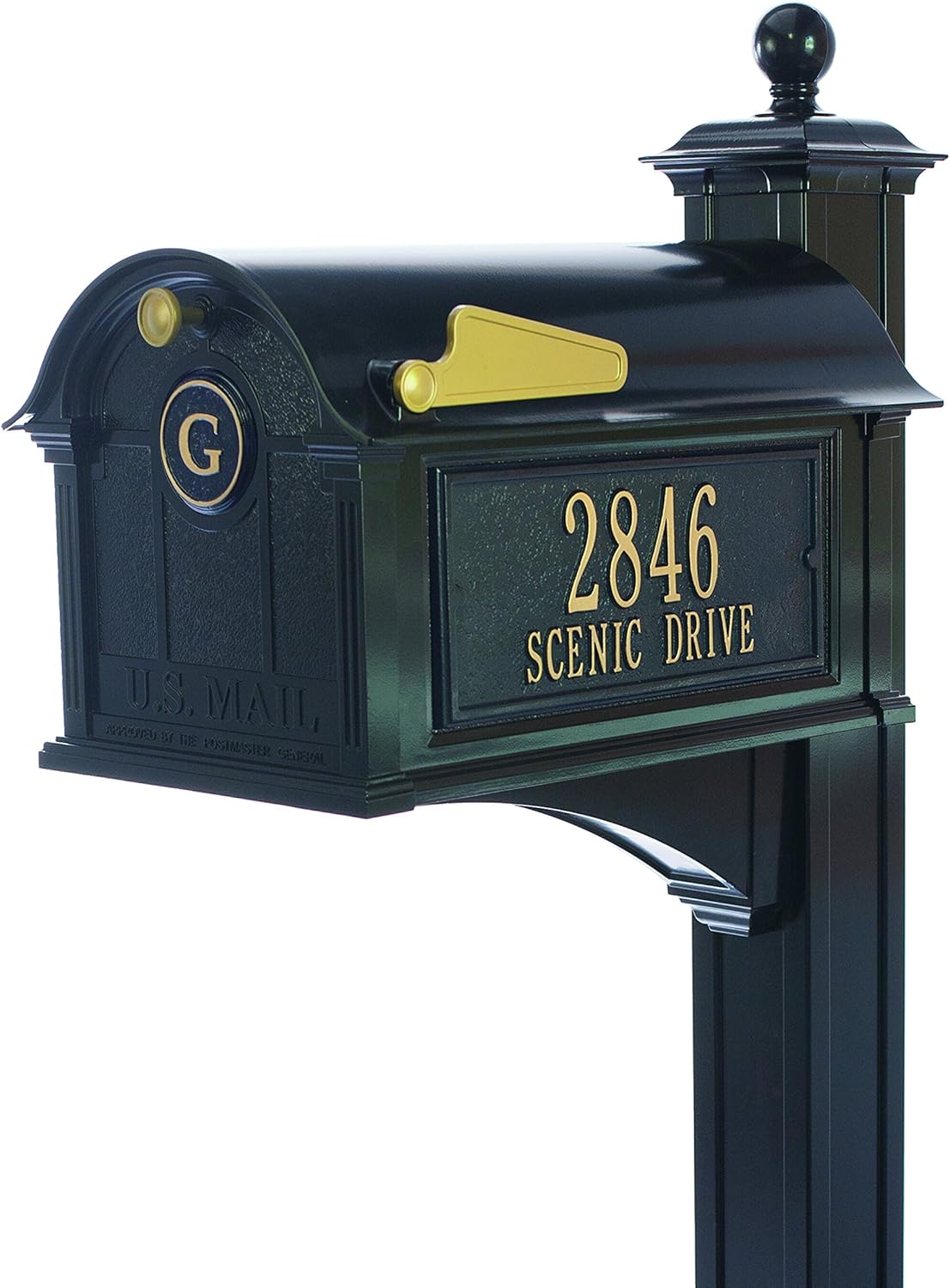 Whitehall™ Personalized Whitehall Balmoral Mailbox with Side Address Plaques, Monogram & Post Package (3 Colors Available)