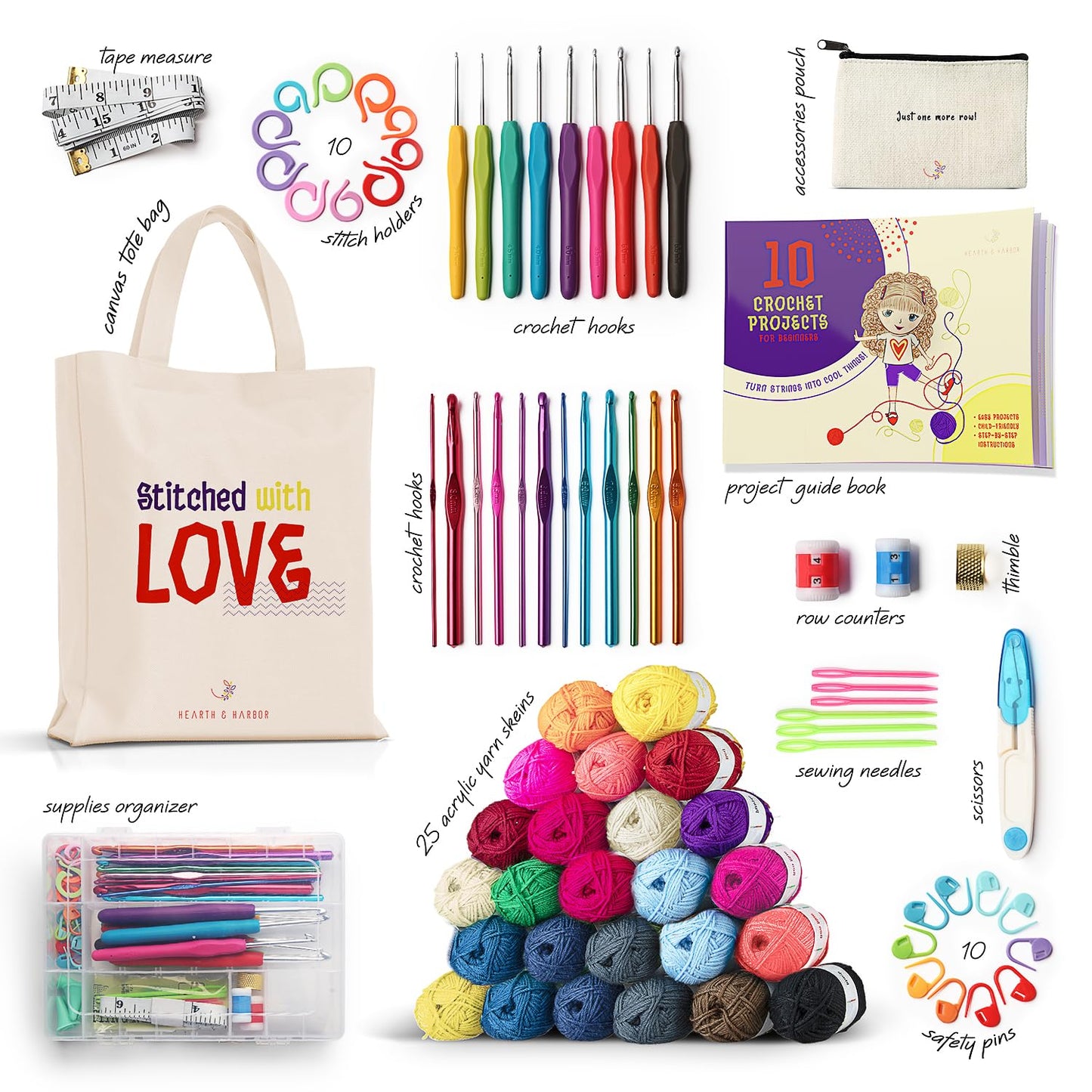 Crochet Kit for Beginners Adults and Kids, Knitting & Crochet Supplies Includes 1500 Yards Assorted Yarn
