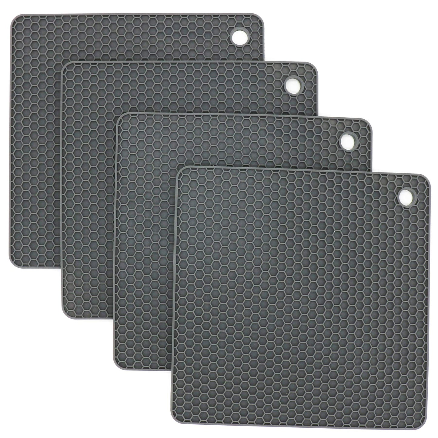 Smithcraft Silicone Trivets for Hot Dishes, Pots and Pans, Hot Pads for Kitchen, Dark Grey Silicone Pot Holders, Silicone Mats for Kitchen Quartz Counter Heat Resistant Mat, Flexible Trivet Mat Set 4