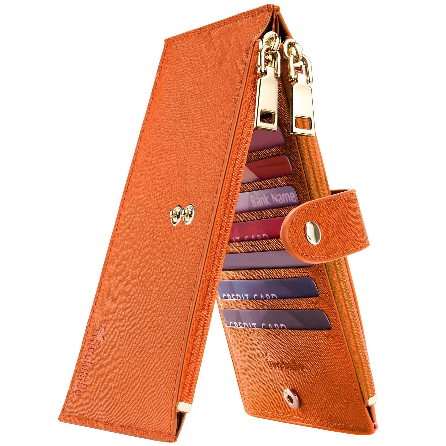 Travelambo RFID Wallet Women Large Size Bifold Multi Card Wallet Case with Zipper Pocke Credit Card Holder for Women