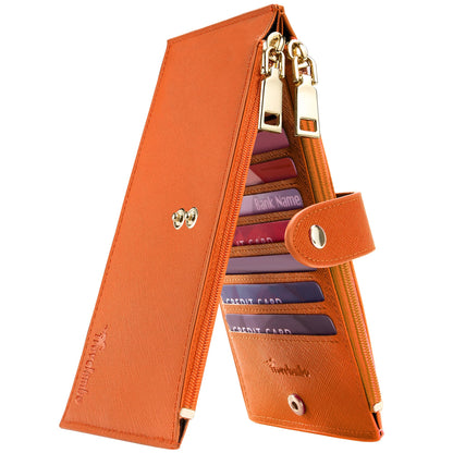 Travelambo RFID Wallet Women Large Size Bifold Multi Card Wallet Case with Zipper Pocke Credit Card Holder for Women