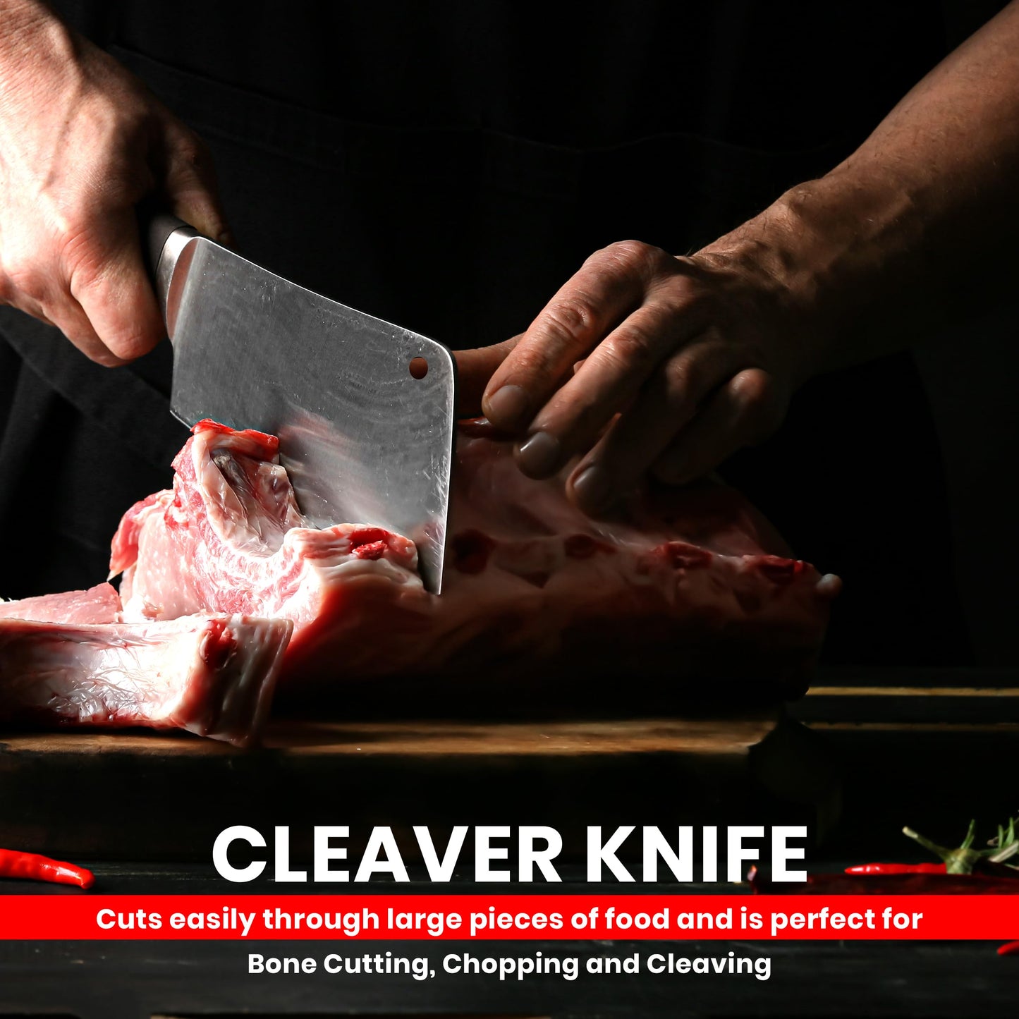 Utopia Kitchen 8 Inch Cleaver Knife Stainless Steel Chopper Butcher Knife for Home Kitchen and Restaurant Black