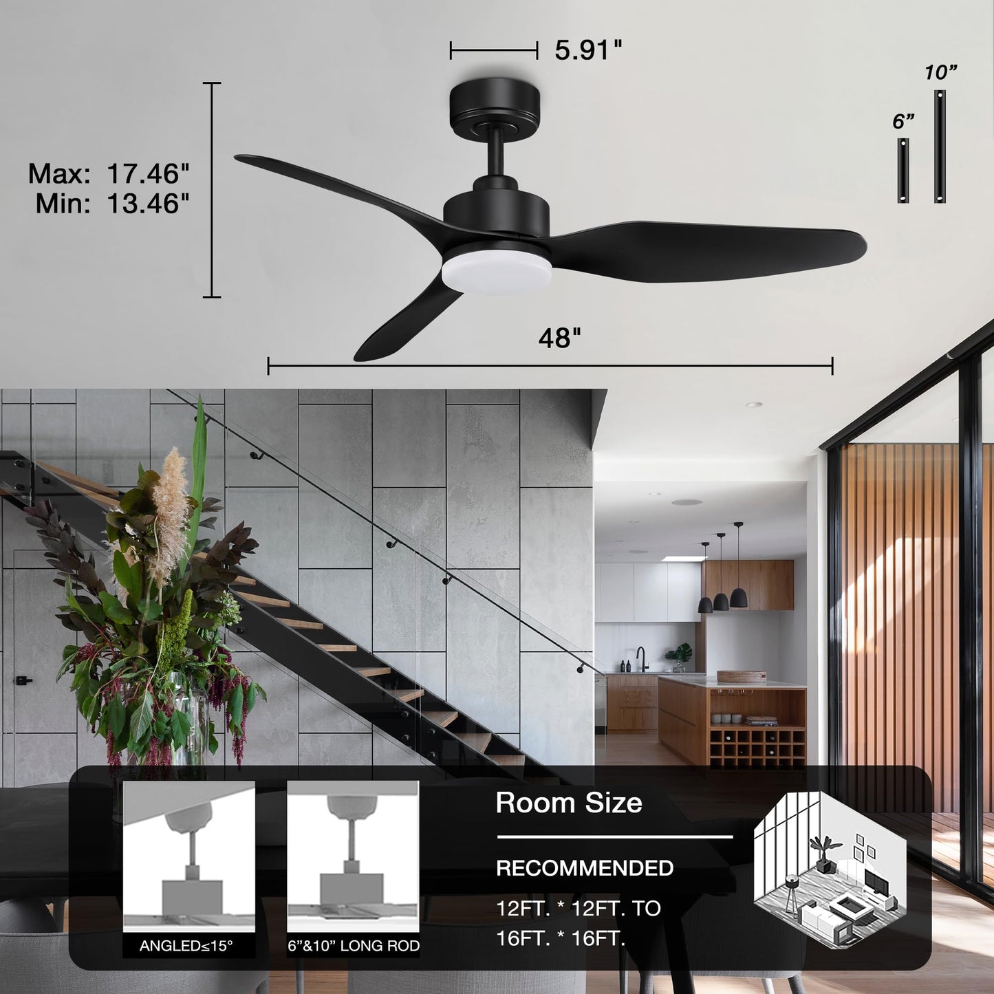 Smart LED Ceiling Fan – WiFi/Alexa Control, Quiet DC Motor, Indoor/Outdoor