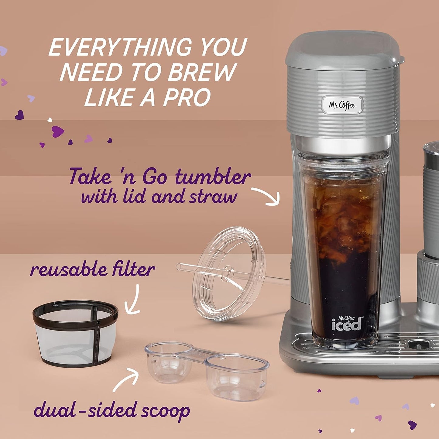 Mr. Coffee 4-in-1 Latte Lux Iced Hot Coffee Maker with Built-In Milk Frother Single-Serve 22 Ounces