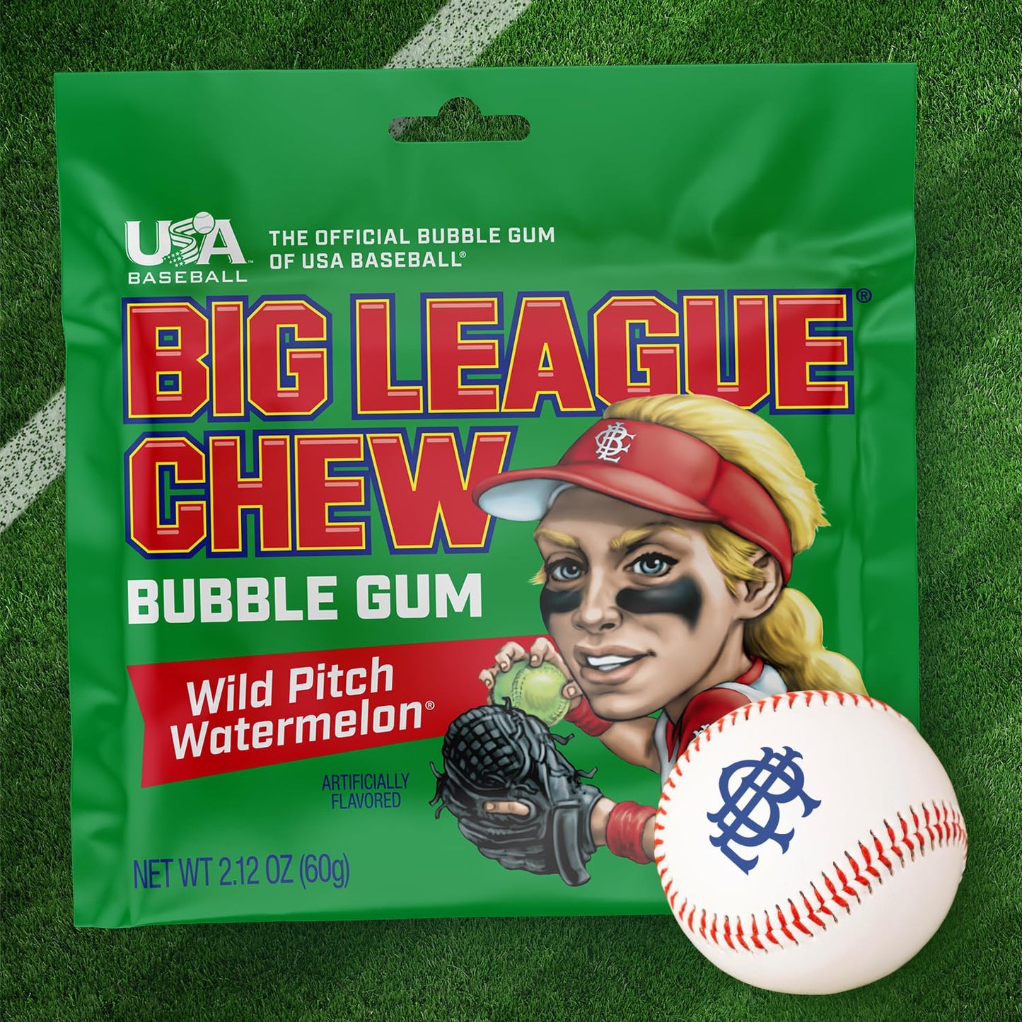 Big League Chew Outta Here Original Bubble Gum - Classic Ballpark Flavor | Perfect for Baseball Games, Teams, Concessions, Parties, and More | Pack of 12 Bags (2.12oz Each)