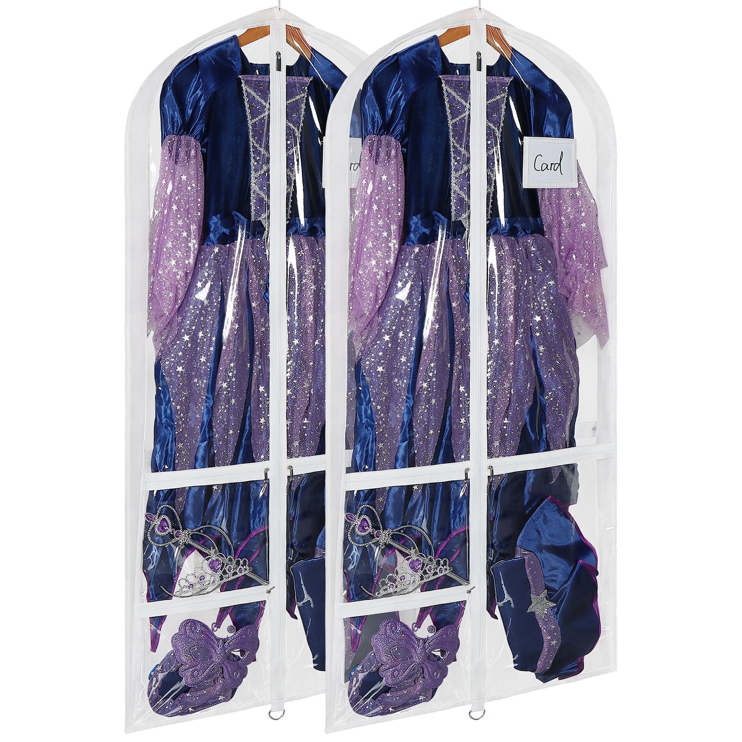 Univivi Clear PVC Dance Costume Bags (3 Pack) Garment Bag 40 Inch for Dance Competitions, with 4 Medium Clear Zipper Pockets and 1 Large Back Zippered Pocket [Upgraded Version]