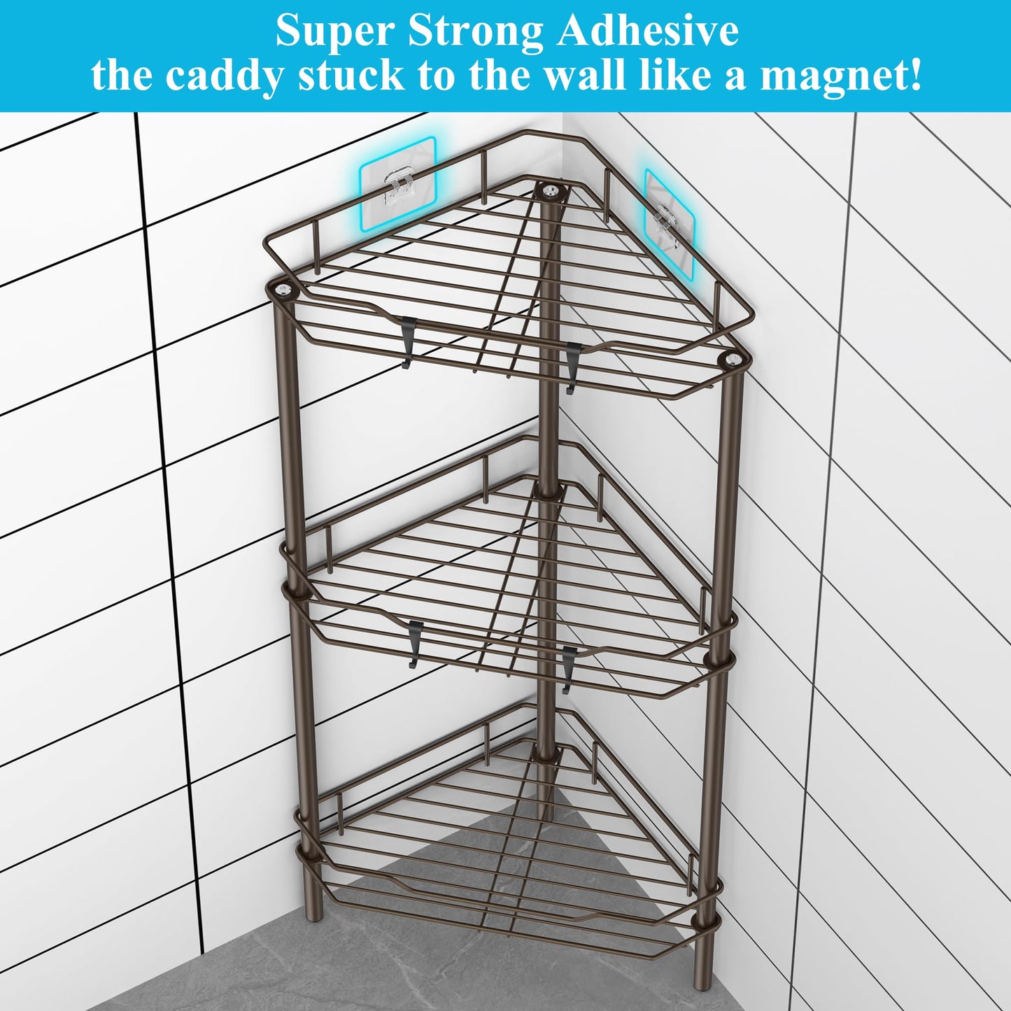 4 Tier Floor Standing Corner Shower Caddy Organizer Shelf with Hooks