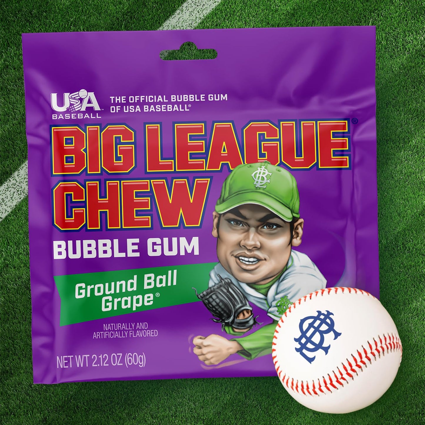 Big League Chew Outta Here Original Bubble Gum - Classic Ballpark Flavor | Perfect for Baseball Games, Teams, Concessions, Parties, and More | Pack of 12 Bags (2.12oz Each)