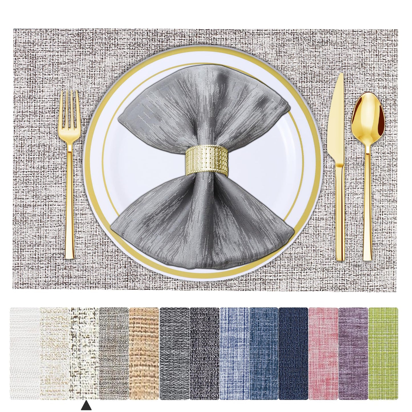 Lot de 6 sets de table en vinyle tissé pour table à manger, lavables et lavables, sets de table de cuisine durables pour intérieur et extérieur, 01 beige, 6 pièces 