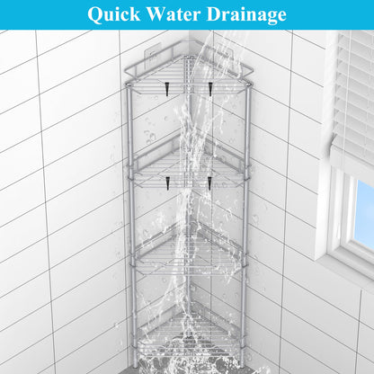 4 Tier Floor Standing Corner Shower Caddy Organizer Shelf with Hooks