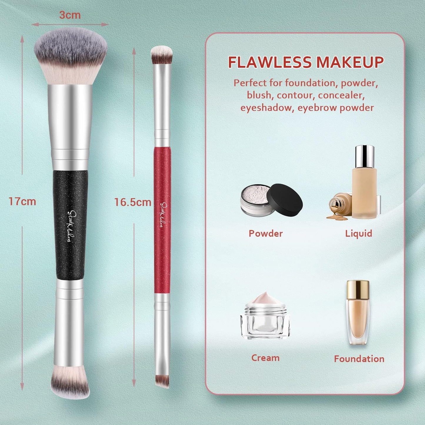 Make-up-Pinsel, Foundation-Pinsel mit zwei Enden – START MAKERS 2-in-1-Concealer-Pinsel, Gesichts-, Augenbrauen- und Lidschattenpinsel für Flüssigkeiten, Puder, Polieren, Verblenden, Konturieren, Foundation-Make-up-Pinsel (2 Stück) 