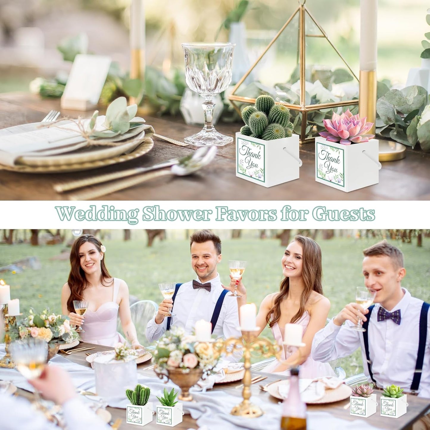 50 Pcs Succulent Wrap Bags with 100 Pcs Thank You Stickers, Unique Baby Shower Succulents Favors Fit 2.5 Inch Pots, Wedding Birthday Graduation Bridal Shower Party Favors for Guest Gift