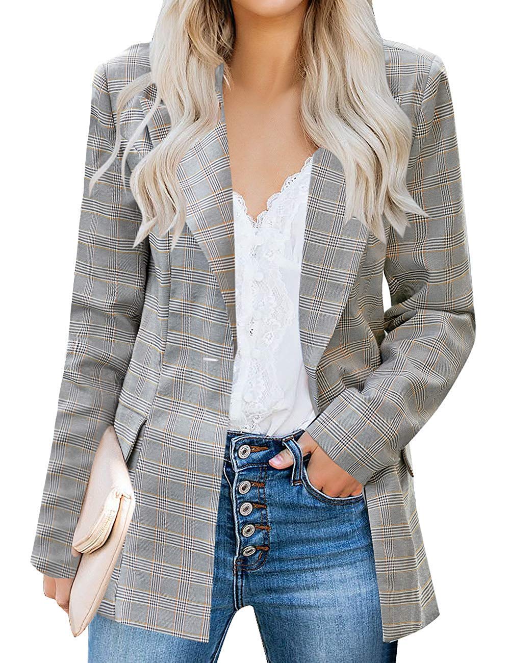 Veste de costume blazer de travail décontractée à poches ouvertes sur le devant pour femme GRAPENT 