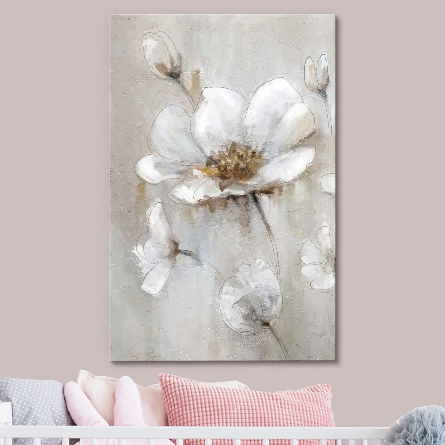 Canvas Print Wall Art White Gold Close Up Garden Carnation Flower Plant Nature Wilderness Illustrations Modern Art Farmhouse/Country Rustic Relax/Calm for Living Room, Bedroom, Office - 16"x24"