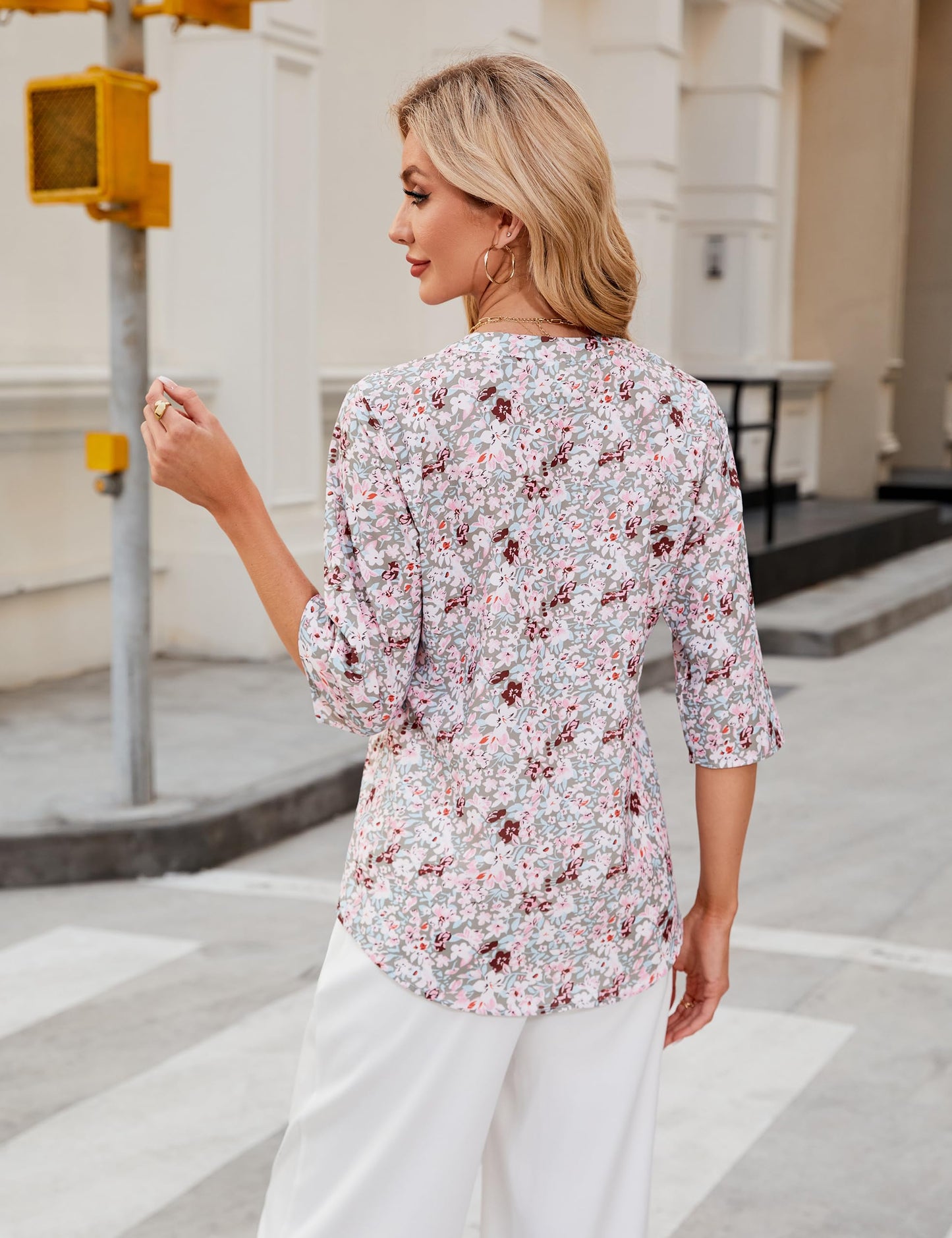 Blooming Jelly Damen Button-Down-Hemden mit Spitze, Häkelarbeit, elegante, lässige Oberteile, 3/4-Ärmel, Arbeits-/Sommer-Outfits 2024