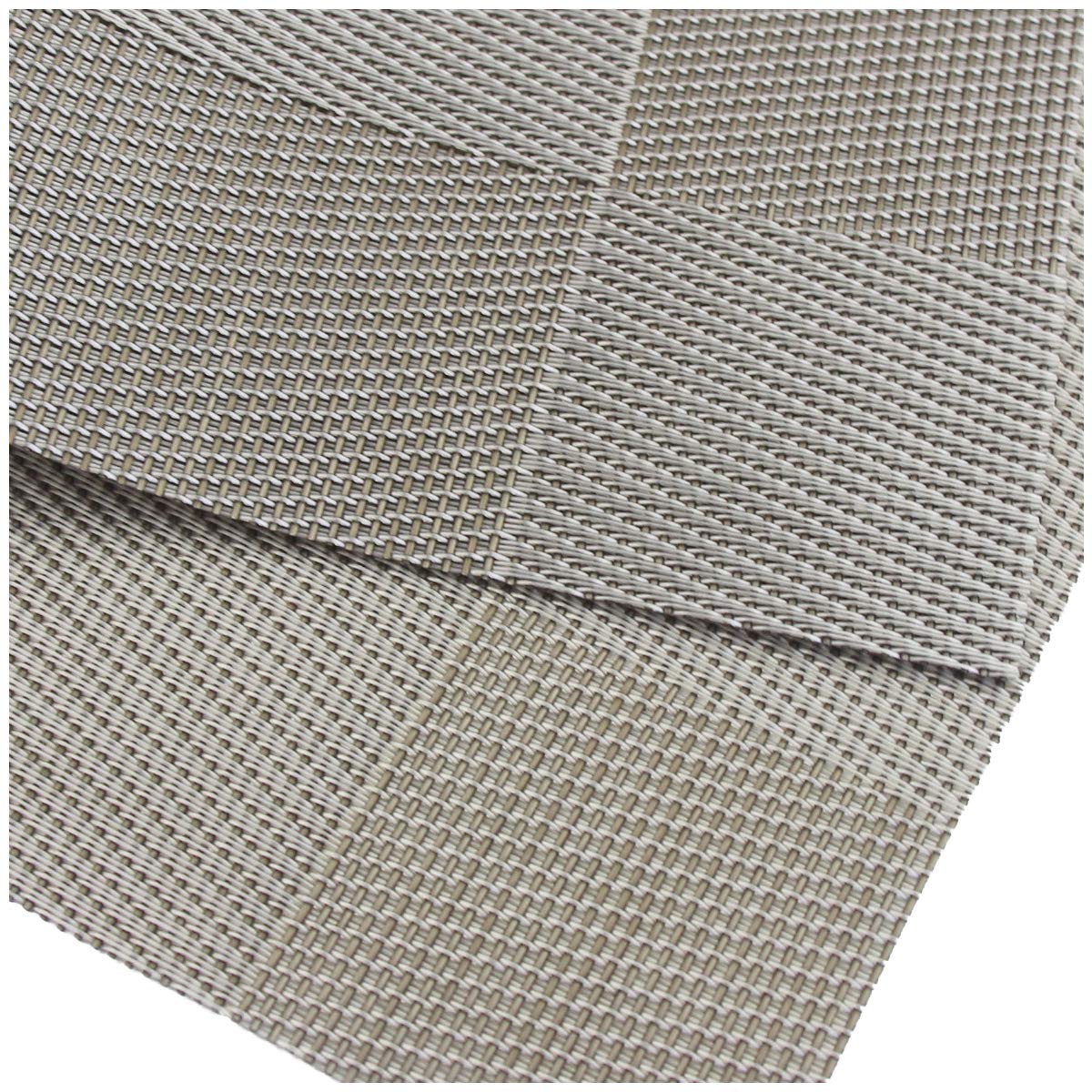 PIGCHCY Wedge Shaped Placemats for Dining Table Cross-Weave Washable Vinyl Placemat Heat Resistant Round Table Mats Set of 4 (Silver Grey)